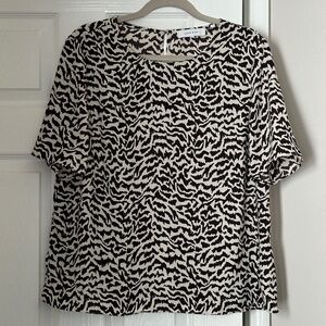 Lark & Ro Blouse Pattern Abstract Printed Brown Cream Short Sleeve Boxy Size 14